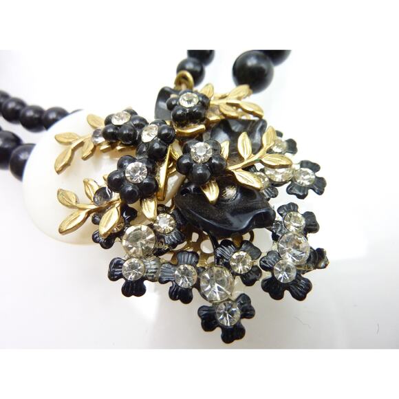 Vintage Beaded Double Strand Choker Necklace Adjustable Faux Diamond Shell - Picture 2 of 7